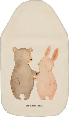 Produktbild von Mr. & Mrs. Panda Wärmflasche Bär und Hase Umarmen - Weiß - Geschenk, BFF, Wärmflaschen mit Bezug, Freundin, Flauschige, für Immer, Freunde, wärmebeutel, Wärmekissen