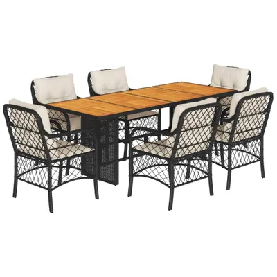 Produktbild von 7-tlg. Garten-Essgruppe mit Kissen Schwarz Poly Rattan