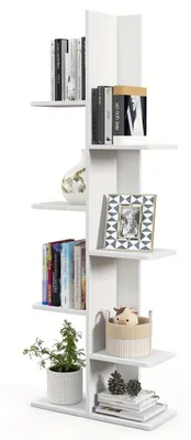 Productafbeelding van Boekenkast - Boekenrek - Opbergkast - Vakkenkast - Hoekboekenkast - Vrijstaand - 7 Planken - MDF Wit