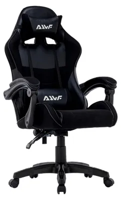 Image de Fauteuil de jeu ergonomique, en similicuir noir, avec dossier réglable et support lombaire et cervical
