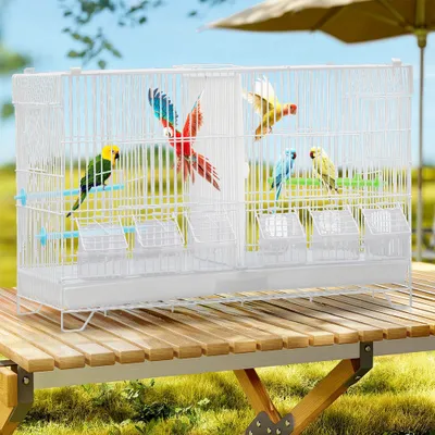 Produktbild von Vogelkäfig Wellensittichkäfig mit Trennwand,Vogelbauer Wellensittich Kanarien 60x26x39.5cm Weiß