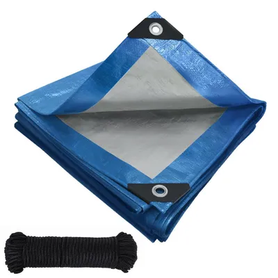 Obrázok produktu pre Plachta na zakrytie, vodeodolná, s okami, 120 g/m², polyetylénová tkanina, 6 m x 8 m, modro-strieborná
