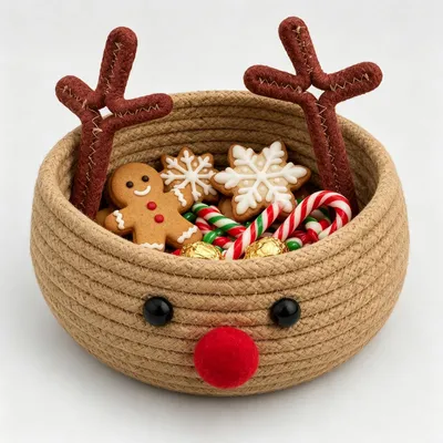 Geflochtener Weihnachtskorb aus Baumwolle, 20x10 cm, braun