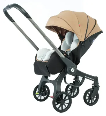 Obrázek produktu pro Kočárek – Multifunkční model 4 v 1 – Skládací – Kompatibilní s autosedačkou – Lehký – Cestovní kočárek – Maximální nosnost 15 kg – Hnědý