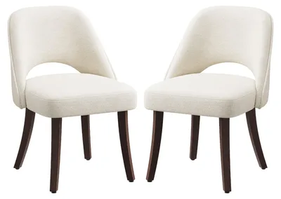 Image de Lot de 2 Chaises de Salle à Manger Modernes Style Mid-Century avec Pieds en Bois Massif, Assise Rembourrée et Dossier Ergonomique Courbé,Beige