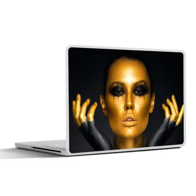 Produktbild von MuchoWow® Laptop Aufkleber Sticker Cover Frau - Porträt - Gold - Luxus - Schwarz 30x21 cm - Sticker für Laptop - Selbstklebend