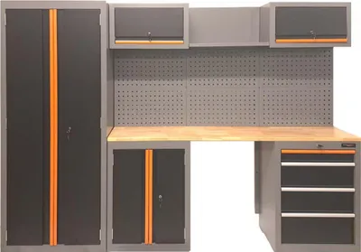 Produktbild von Werkstattwand Stahlbruck WWC 2600, 13 teilig, grau-schwarz, Holz-Arbeitsplatte