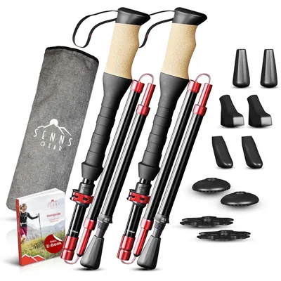 Produktbild von Wanderstöcke faltbar Aluminium inkl. Tasche Extra stabile Nordic Walking Stöcke mit 5 Gummipuffer Trekkingstöcke mit Korkgriff & Griffverlängerung