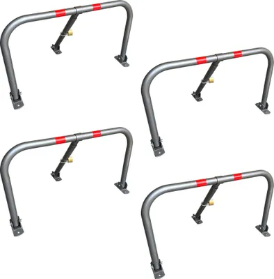 Produktbild von 4er Set Parksperre Klappbar 44cm Stahl Parkplatzsperre Grau Parkplatzbügel mit roten Warnstreifen Rund Stellplatz Sicherung Abschließbar