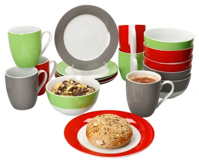 Produktbild von 18tlg Frühstücksset Variant Trio Porzellan 6 Personen Teller Schale Becher