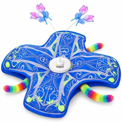 Produktbild von Katzenspielzeug Interaktiv, Elektrisches Katzenspielzeug mit Schmetterling und Versteckspiel-Schwanz, 1200 mAh Akku, 3 Modi, Vogelgeräusch