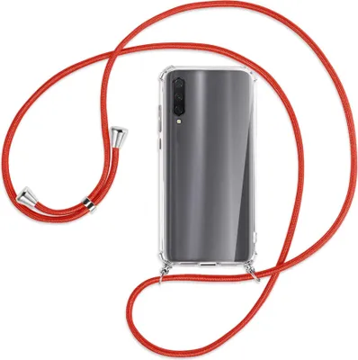 Produktbild von Handykette Backcover-Schutzhülle mit Band (Metall silberfarben) für Xiaomi Mi 9 Lite / CC9 - rot