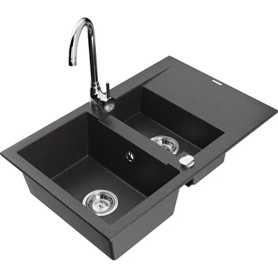 Obrázek produktu pro Mexen Gaspar 1,5-miskový granitový dřez s odkapávačem a kuchyňskou baterií Telma, Skvrnitá černá - 6507-76-670200-00