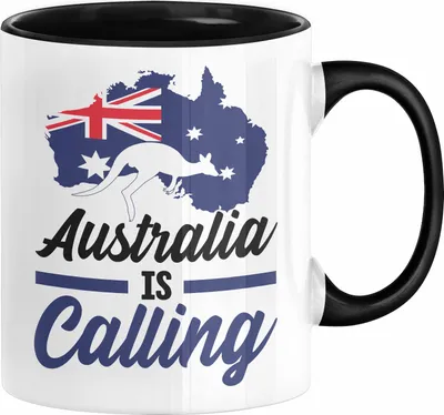 Produktbild von Auslandsjahr Geschenk Abschied Tasse Australien Is Calling Australia Abschiedsgeschenk (Schwarz)