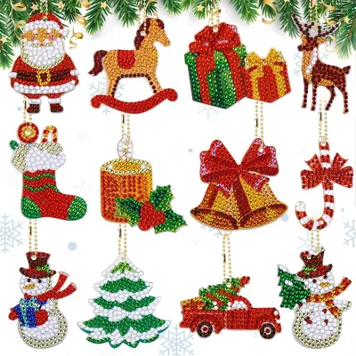 Produktbild von 12 Stück 5D DIY Diamond Painting Schlüsselanhänger Weihnachten Set