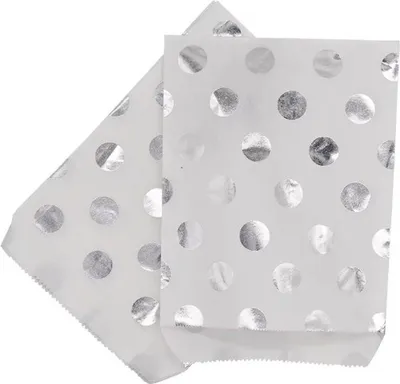 Productafbeelding van Go Go Gadget – Koekjestassen – Cadeautasjes – Verjaardagstassen – Partytassen – Snoeptassen – 13 x 18 cm – gestreept – Wit/Zilver