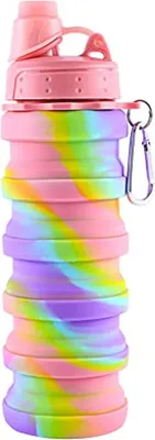 Produktbild von ASKSA Faltbare Trinkflasche, Trinkflasche BPA Frei, Faltbare Wasserflasche 500ml, Reise Wasserflasche Faltbar, Camping Zubehoer, Wandern Zubehoer,Sportflasche (Rosa)