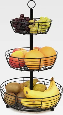 Produktbild von Etagere - 3 stöckig - große runde Obstteller - Präsentation - stilvoller Obstkorb - Obstschale - Obstständer - bietet viel Platz - H= 47 cm - D= 29 cm