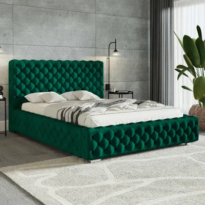 Produktbild von MOTIVENA Dianna Chesterfield Polsterbett 140x200 mit Bettkasten, Holz Lattenrost, Bett 140x200 Grün Samt (Kronos 19)