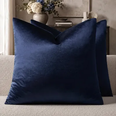 Obrázok produktu pre Dekoratívne vankúšiky na pohovku, sada 2 kusov, 45,7 x 45,7 cm, modré, štvorcové, zamatové, vhodné do interiéru