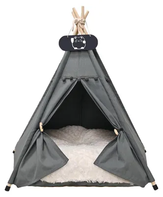 Produktbild von Tipi Zelt für Haustiere mit Kissen Grau 50x50x60cm M