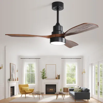 Produktbild von Sofucor 136cm Schwarzer LED-Deckenventilator mit Fernbedienung, Schwarz-Nussbaum