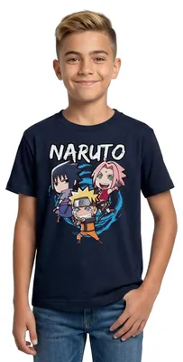 Produktbild von Spreadshirt Naruto Shippuden Chibi Naruto, Sakura & Sasuke Teenager T-Shirt, 134/146 (9-11 Jahre), Navy
