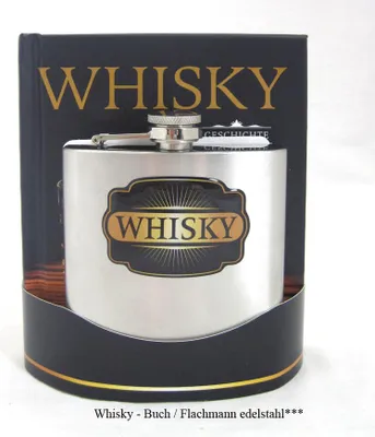 Produktbild von Geschenk-Set Whisky-Buch mit Flachmann edelstahl