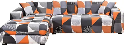 Produktbild von Sofa Überwürfe Sofabezug L Form Elastische, Stretch Sofaüberwurf Antirutsch 2er Set 3 Sitzer + 3 Sitzer Sofahusse Sofa Bezug für L-Form Sofa mit 2 Stücke Kissenbezug (Orange + Grau)