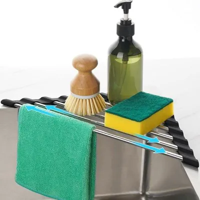 Obrázok produktu pre Organizér do kuchyne s nerezovým drezom, trojuholníkovým odkvapkávačom, skladací, nerezový, čierny