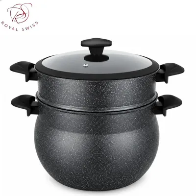 Produktbild von Couscoussiere 10L Edelstahl Dampfgarer Induktionsgeeignet mit Glasdeckel Royal Swiss