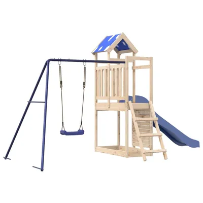 Produktbild von Spielturm mit Rutsche & Schaukel, Massivholz Kiefer unbehandelt, 90 cm Plattformhöhe, Sandkasten, Leiter, 427,5 x 185 x 215 cm, für Kinder 3-8 Jahre