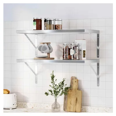 Produktbild von Wandregal-Set für den Außenbereich 2 Stück 75x40 cm Silber Edelstahl