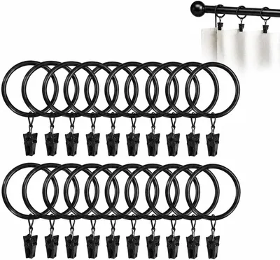Immagine prodotto di Anelli per tende con clip, 20 pezzi, diametro 32 mm, anelli metallici neri per tende da doccia