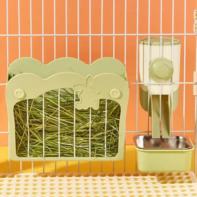 Produktbild von 3-in-1 Kaninchenheufoeder Set mit Futterbehälter und Aufhtrichter für Käfig Heuraufe für Kaninchen Meerschweinchen Chinchilla (Gemüse)