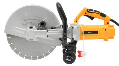 Image de Scie à béton électrique - Scie circulaire de découpe de 350 mm - 3000W, 220V - 4200 tr/min - Guide pour découpes de murs et de routes - Coupe à l'eau, débit de 4 l/min - Rouge