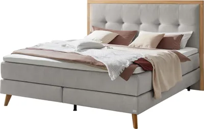 Produktbild von HASENA Boxspringbett Marisol light grey Holz Eiche bright 200x200 : Topper - Glamour Top (soft)