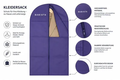 Produktbild von BABISTA Kleidersack 100 x 60 cm – Atmungsaktive Kleiderhülle mit Reißverschluss für Anzüge, Kleider & Reisen