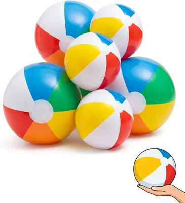 Imagen del producto de Juego de pelotas hinchables para la playa, de 6 unidades, compuesto por 3 pelotas de 17 cm y 3 pelotas de 23 cm, ideales para juegos acuáticos