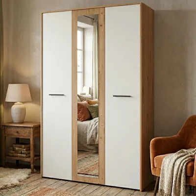 Image de Lavagno - Armoire 3 Portes, 119x53 cm Blanc Chêne Nœuds, Portemanteau