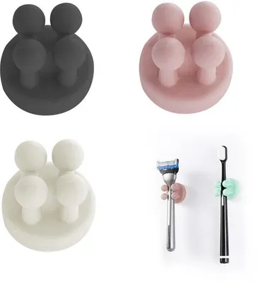 Produktbild von Silikonische 3-teilig Tandbürstenhalter, Rasiermesshalter, multifunktionale Haken, wasserdichte Selbstklebende Tandbürstenhalter, Steckerhalter für Wand, Badezimmer, Küche, Wohnzimmer, Büro