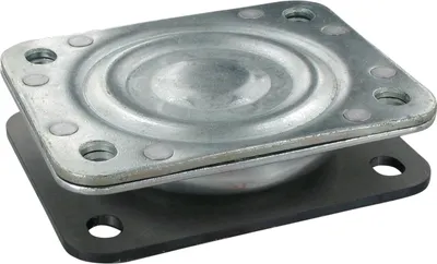 A product shot of a ball transfer unit with a black mounting plate.