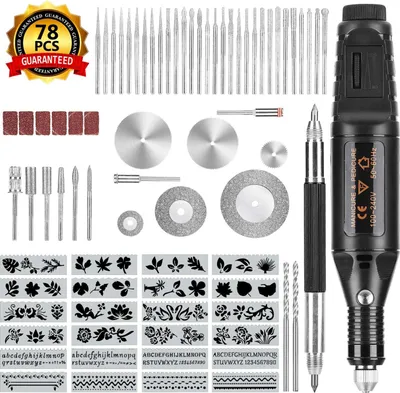 Produktbild von 78-teiliges Gravierwerkzeug-Set, elektrischer Metallgravierstift, elektrischer Holzgravierer mit Anreißnadel, 52 Bits und 24 Schablonen, DIY-Gravierwerkzeug für Schmuck, Glas und Metall