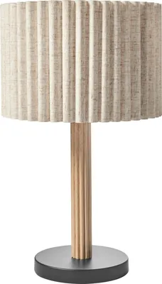 Zdjęcie produktu dla BELIANI Lampa stołowa tkanina lniana jasnobeżowa klosz drewno kauczukowe sypialnia salon styl skandynawski
