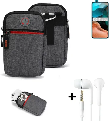Produktbild von K-S-Trade Gürteltaasche + Kopfhörer kompatibel mit Xiaomi Redmi K30 Pro Handy Tasche Holster Schutz Hülle Handy Hülle grau Zusatzfächer 1x