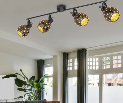 Produktbild von Deckenlampe, Metall, Kristalle, schwarz, 4 flammig, L 90cm