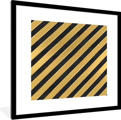 Produktbild von MuchoWow® Gerahmtes Poster Muster - Streifen - Gold - Schwarz 40x40 cm - Poster mit Schwarzem Bilderrahmen Wandposter Rahmen Foto Bilder - Poster - Plakat im Rahmen