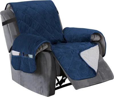 Produktbild von Sesselschoner Gesteppter Samt Sofa Bezug Möbelschutz Schonbezug für Familie mit Haustieren und Kindern, Dunkelblau Eine Liege