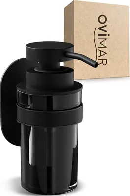 Productafbeelding van Zeepdispenser zwart, wandmontage, rvs en glas, voor badkamer