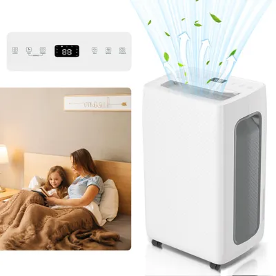 Produktbild von Eikuavons Luftentfeuchter 26 L/Tag, 4,3-L-Wassertank, 330 W, Timer, Auto-Swing, Kindersicherung und Dauerablauf, Weiß
